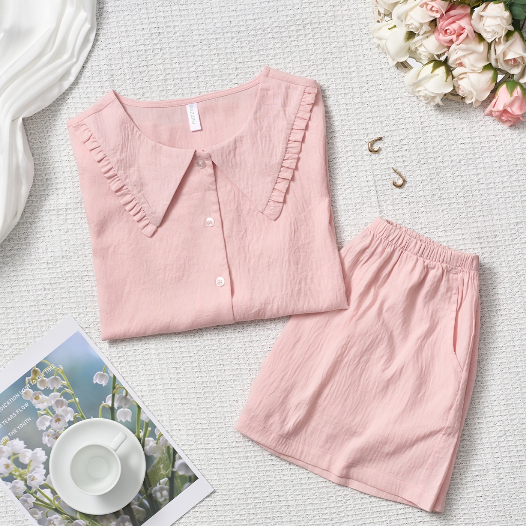 Bộ mặc nhà nữ ngắn tay pyjama Pazzini quần cộc chất liệu thoáng mát màu pastel cực trendy phù hợp mọi tone da - SW002 | BigBuy360 - bigbuy360.vn