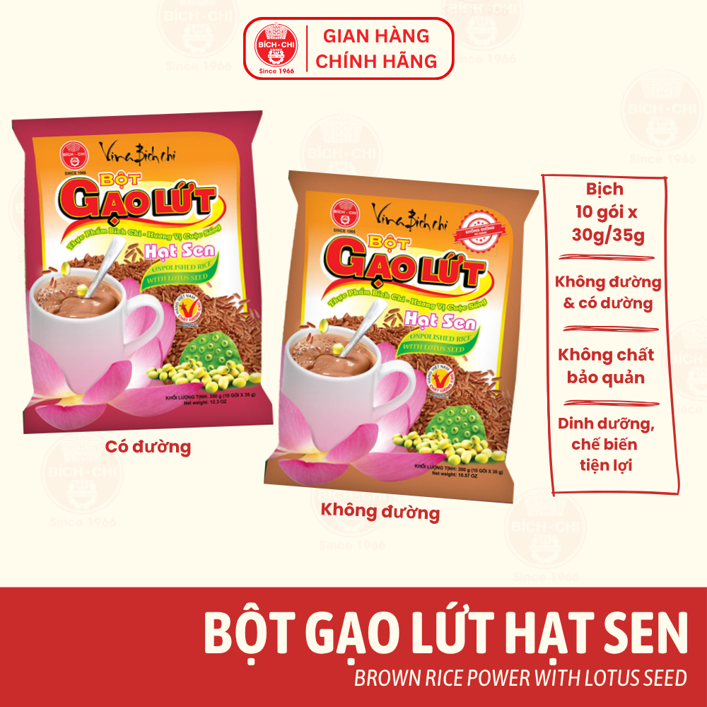 Bột gạo lứt hạt sen Có đường & Không đường Bích Chi - Thơm ngon, dinh dưỡng