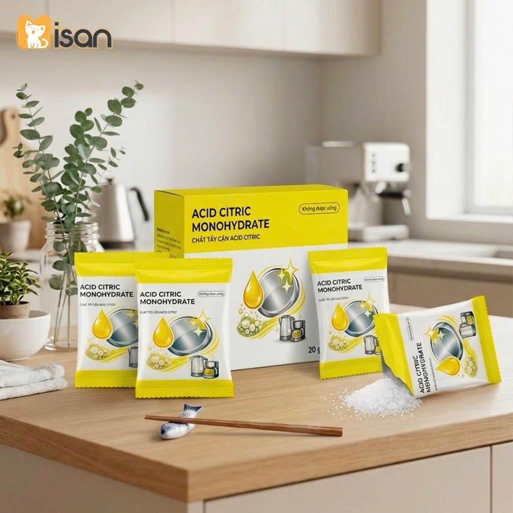 Bột tẩy cặn canxi axit chanh tự nhiên an toàn, vệ sinh và tẩy cặn canxi máy tiệt trùng bình đun nước