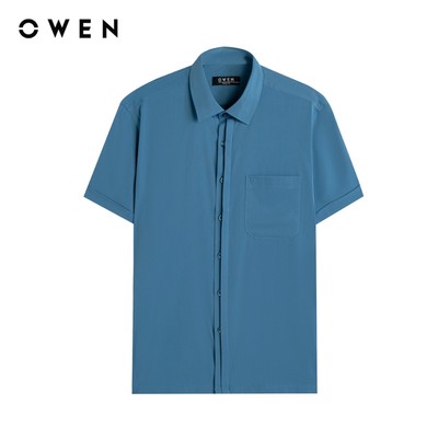 Owen - Áo sơ mi ngắn tay Body Fit AB261048NT màu Xanh đậm chất liệu Ultra modal điều hoà nhiệt độ