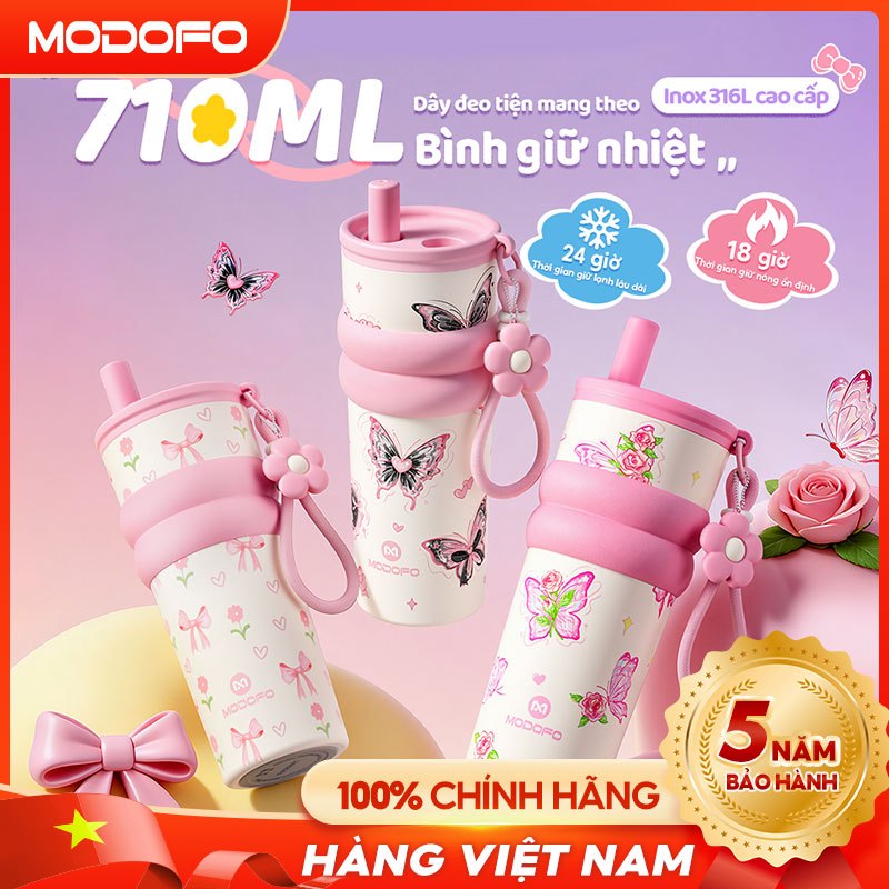 MODOFO Bình giữ nhiệt 710ml - Inox 316L cấp thực phẩm - Bình nước dung tích lớn dễ mang theo - Quà t