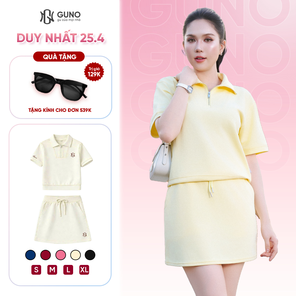 Set Váy Áo Nữ GUNO Vải Modal Cool Mềm Mát Cổ Polo Khóa Kéo Phối Sườn Logo Thêu Thời Trang 26VG14 | BigBuy360 - bigbuy360.vn