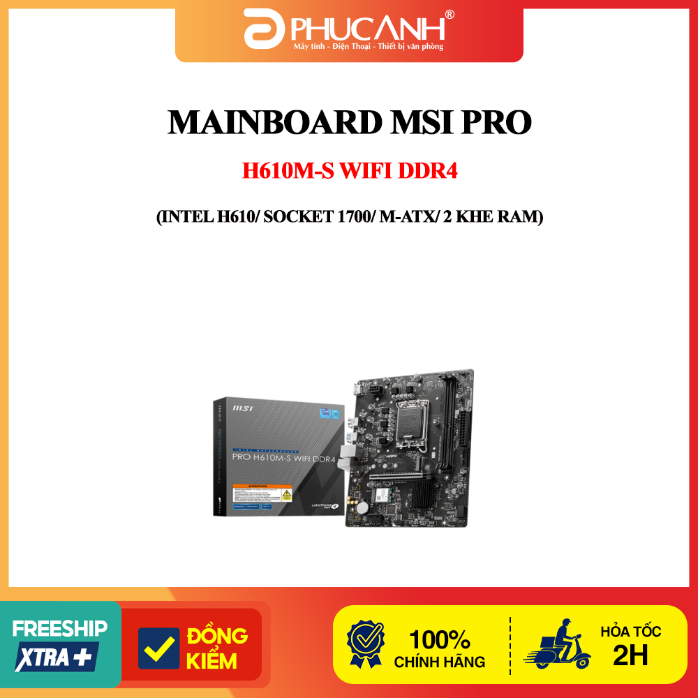 Mainboard MSI PRO H610M-S WIFI DDR4 (Intel H610/ Socket 1700/ M-ATX/ 2 khe ram)