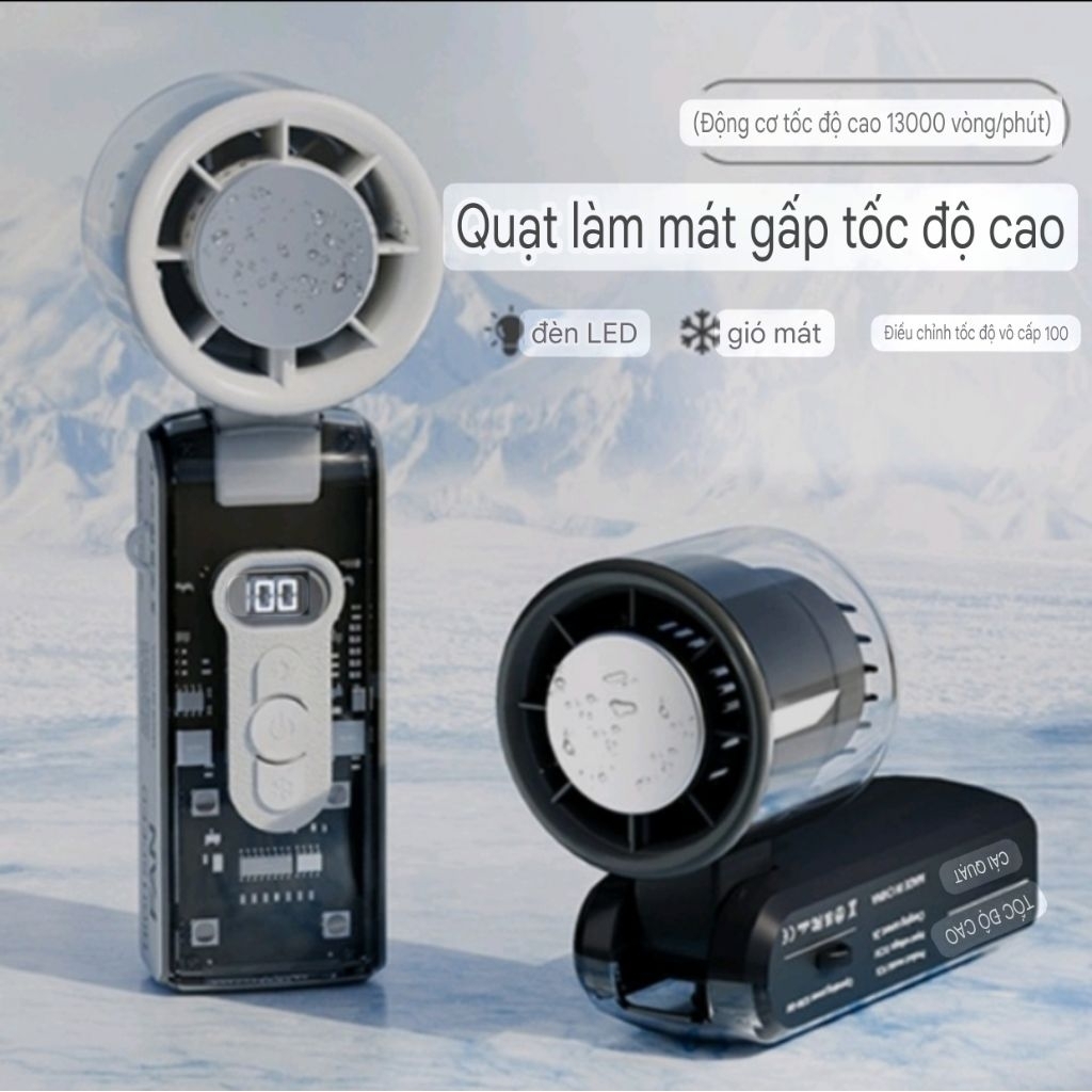 Quạt Cầm Tay Gấp Gọn FC8 100 Cấp Độ Gió, Màn Hình LED, Quạt Mini Cầm Tay Siêu M...