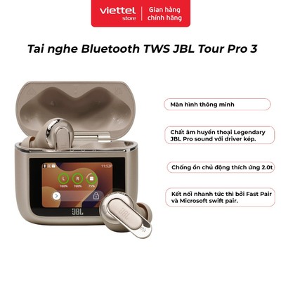 Tai nghe Bluetooth TWS JBL Tour Pro 3 | Chơi Nhạc Tới 44 Giờ | Màn Hình Điều Khiển Thông Minh