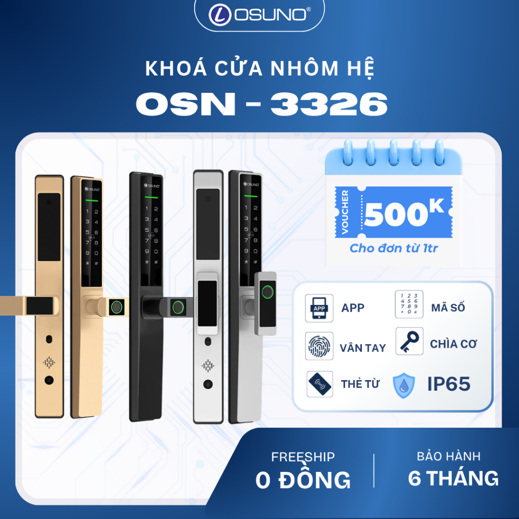 Khóa kháng nước OSUNO nhôm hệ OSN-3326 | Đen, Vàng, Bạc | IP65 - Hàng chính hãng