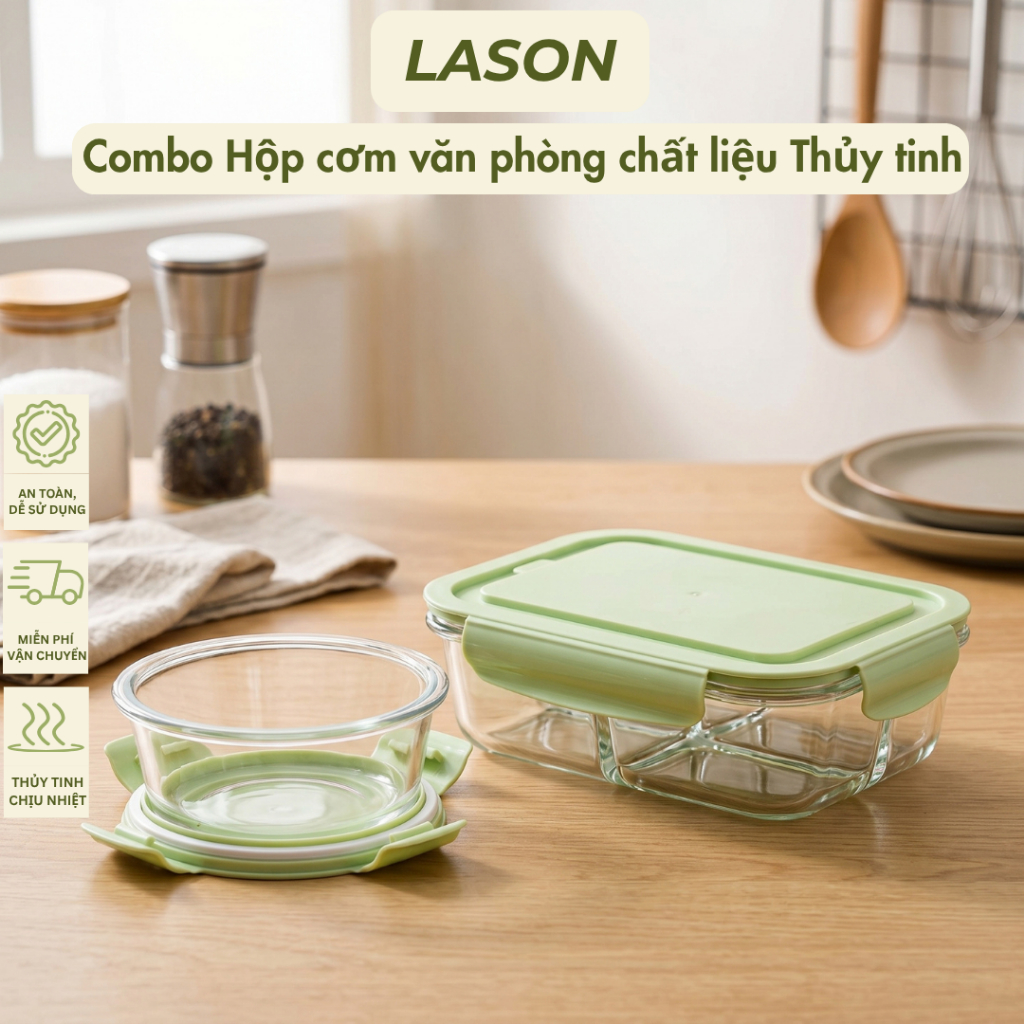 [HỘP CƠM] Hộp cơm thủy tinh Lason trong suốt đựng cơm trưa dùng được lò vi sóng HC-TT04