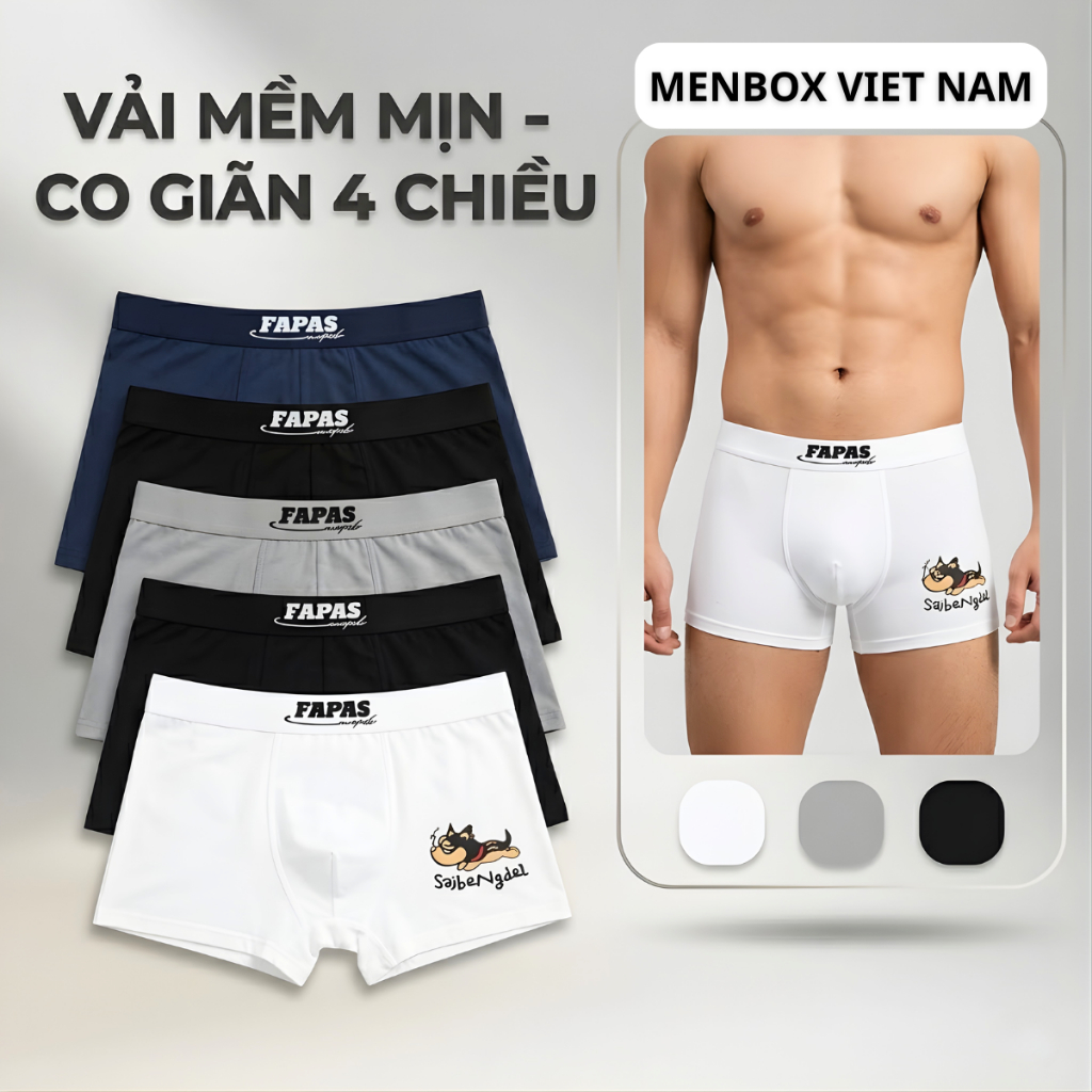 quần boxer cotton nam Combo 5 Quần Lót Nam Boxer FAPAS - Sịp Đùi Nam Cotton Cao Cấp, Thoáng Khí, Co 