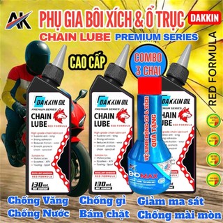 Combo 3 Chai Phụ Gia Bôi Xích DAKKIN PREMIUM Đầu Sói Đỏ 130ml – Chain Lube Chống Văng, Chống Nước, Bảo Vệ Xích Tối Ưu L2