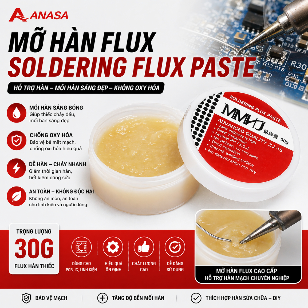 Mỡ hàn flux chính hãng MMHJ – Flux hàn thiếc hỗ trợ hàn mạch PCB, IC, chống oxy hóa, mối hàn sáng đẹ