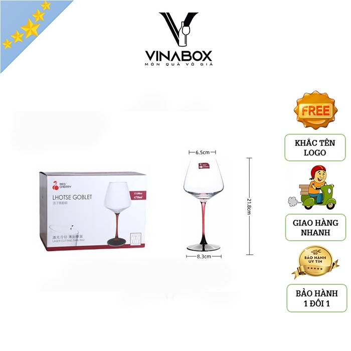(Chuyên sỉ) Bộ 6 ly vang đỏ chân ly đỏ  470ml, Bộ 6 ly uống rượu vang chân ly đỏ 470ml