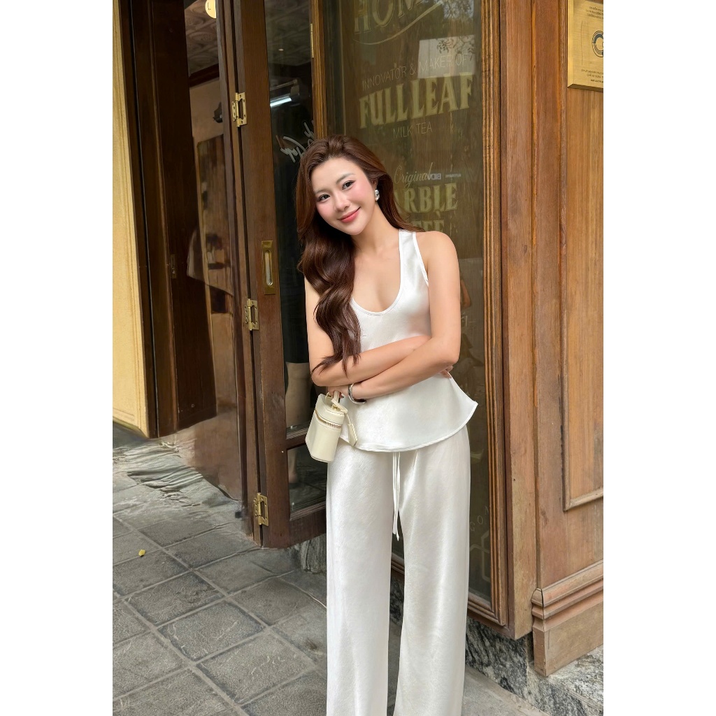 Quần Lụa nữ ống suông HHVINTAGE kiểu lưng thun ống rộng chất Lụa bóng A23 | BigBuy360 - bigbuy360.vn
