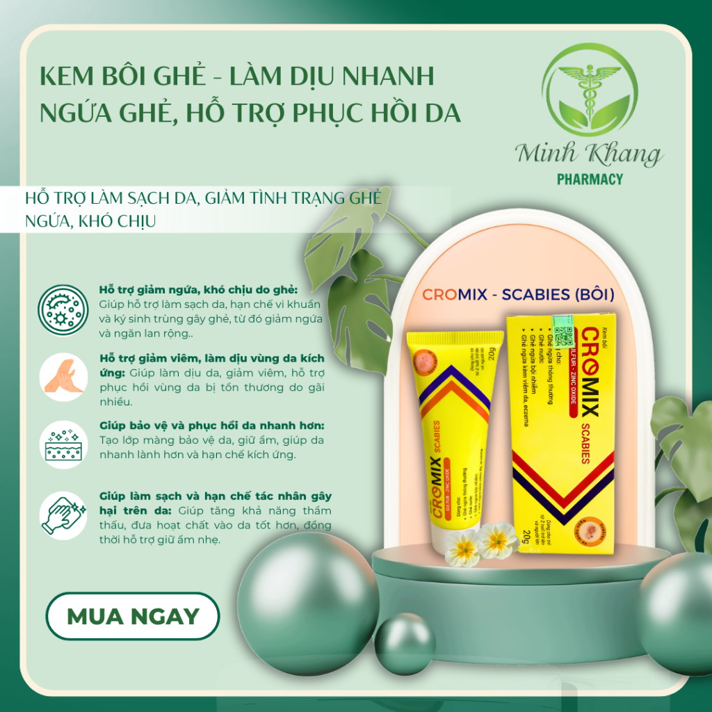CROMIX SCABIES – Làm dịu nhanh ngứa g.hẻ, hỗ trợ phục hồi da