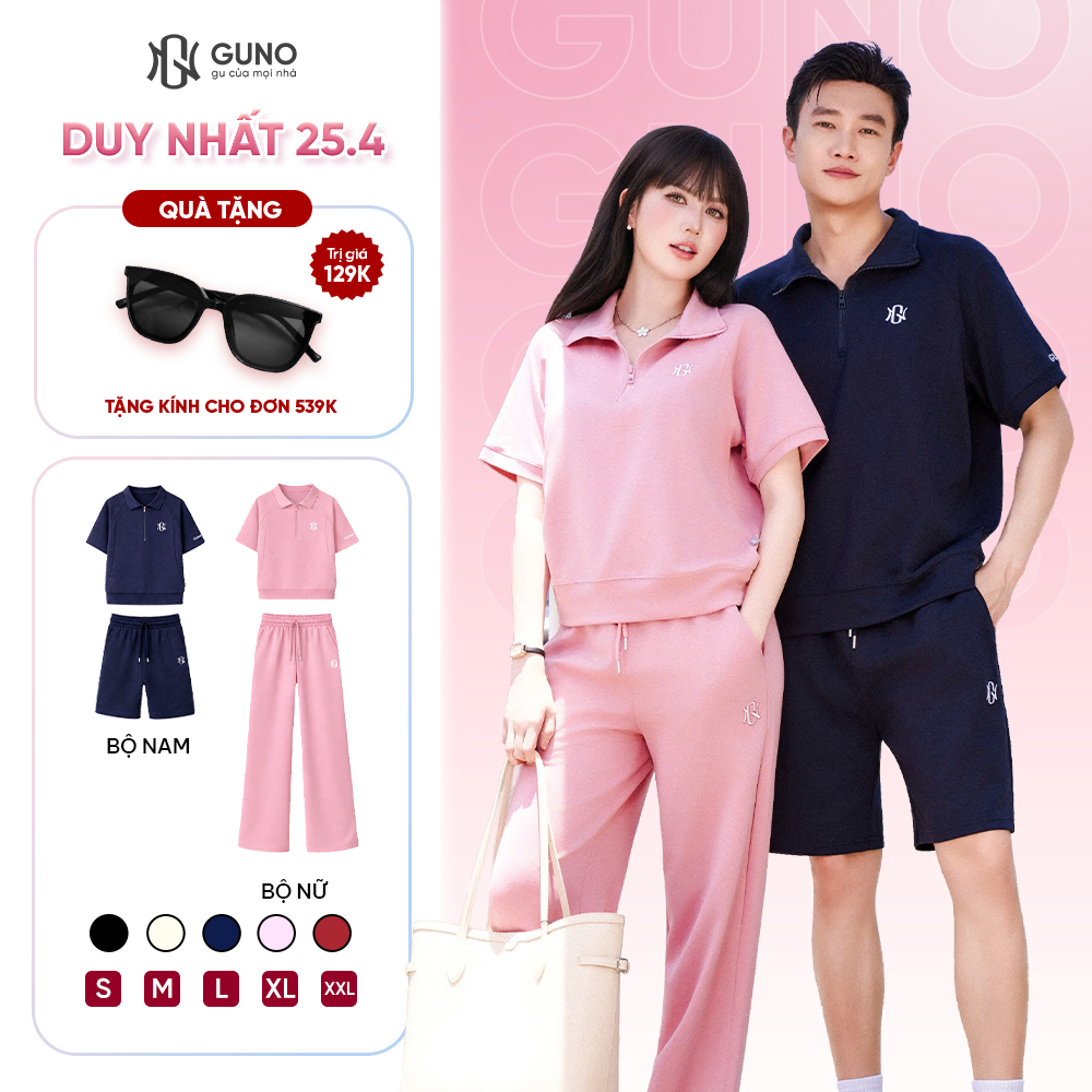 [BST Modal Cool 2026] Bộ Quần Áo Nam Nữ GUNO Cao Cấp Cổ Bẻ Kèm Quần Suông Logo Thêu 26BG01/26BB02 | BigBuy360 - bigbuy360.vn