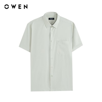 Owen - Áo sơ mi ngắn tay Body Fit AB261053NT màu Xanh lá chất liệu Ultra modal điều hoà nhiệt độ