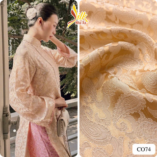 Lụa may áo dài - Nhaxasilk – hoa văn phượng vũ màu da đậm – CO74