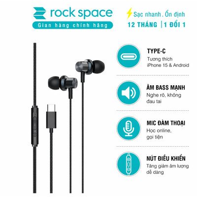 Tai nghe nhét tai có dây typeC  có mic Rockspace ES09 dành cho ip15 samsung huawei xiaomi BH 1 nă