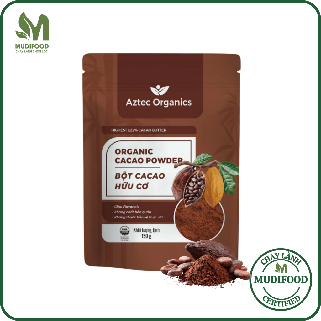 Bột Cacao Hữu Cơ Aztec Organics 150g - Bột Cacao Hữu Cơ Aztec Organics 150g – 100% Nguyên Chất, Khôn