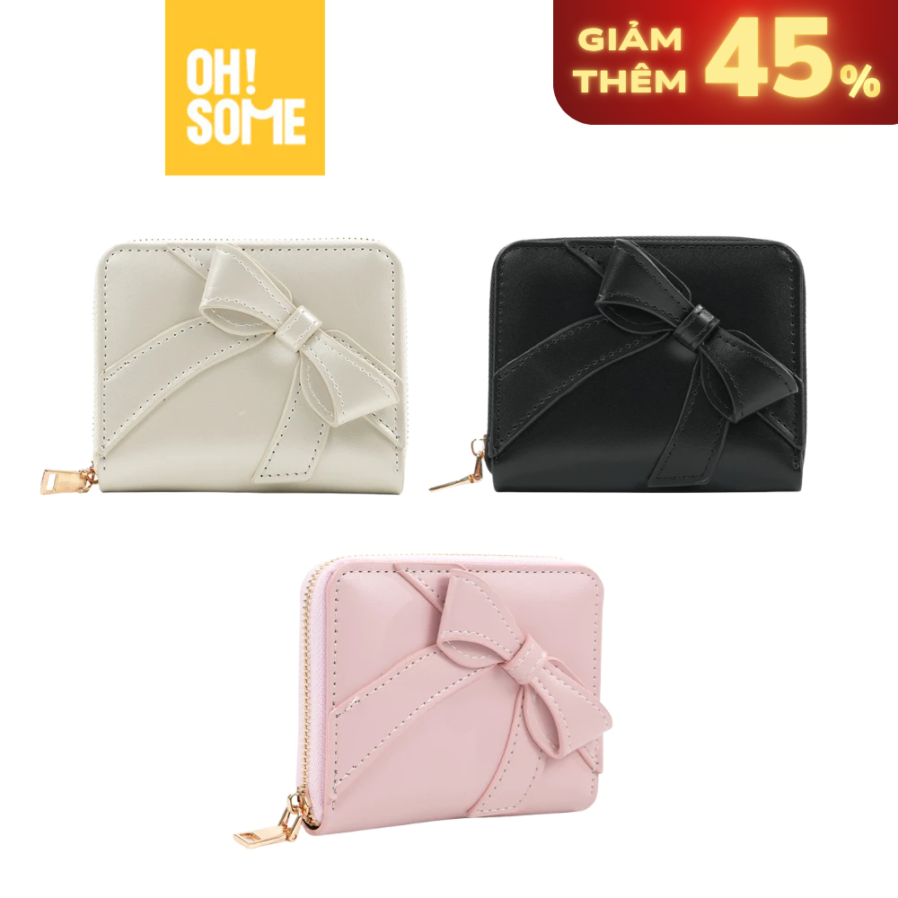 OHSOME - Ví tiền nữ cầm tay nhỏ gọn họa tiết nơ dễ thương dạng gập có dây kéo