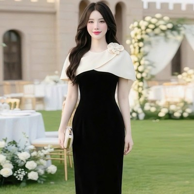 Đầm thiết kế dự tiệc dáng ôm dài phủ vai kem sang trọng thanh lịch Callene (CC569)