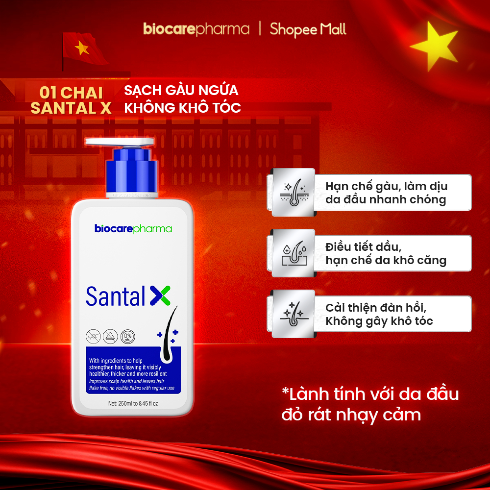 Dầu gội sạch gàu cho da đầu gàu nấm ngứa SANTAL X Biocarepharma 250ml.