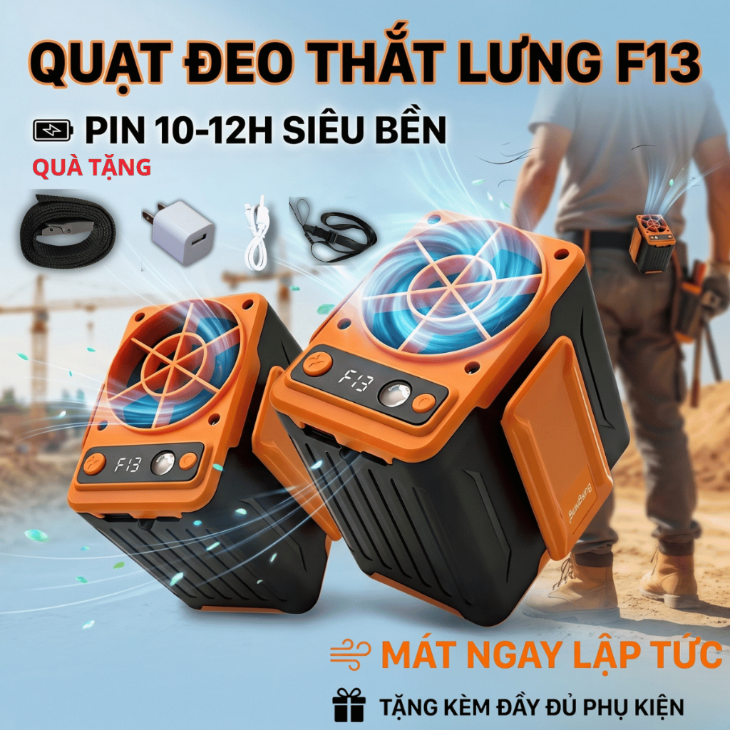Quạt mini đeo thắt lưng Tirek F13 DEMIDE quạt làm mát lưng chạy liên tục 15-48h tích hợp sạc dự phòn