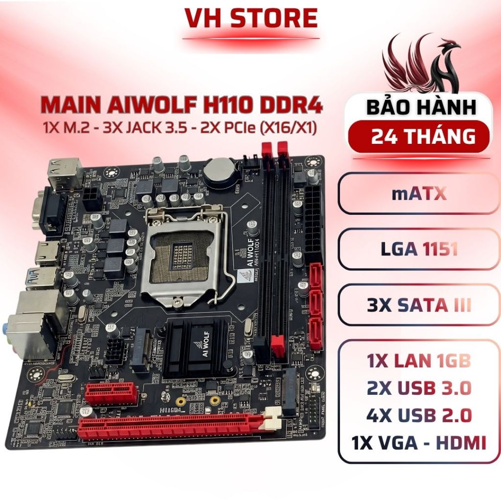 Main AIWOLF H110 DDR4 Socket 1151 Có M2 Giá Rẻ - BẢO HÀNH 24 THÁNG - VHSTORE