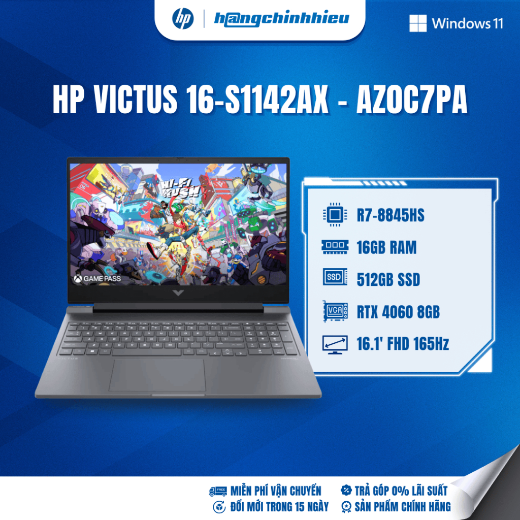 Laptop Gaming HP Victus 16-s1142AX AZ0C7PA R7-8845HS | GeForce RTX™ 4060 8GB | 16GB | 512GB | 16.1' 