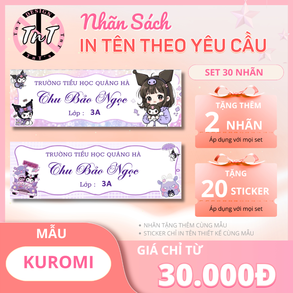 Nhãn Dán Sách Giáo Khoa In Tên Theo Yêu Cầu Cho Bé | Set 30 Nhãn + Tặng Sticker | Nhiều Mẫu Cute