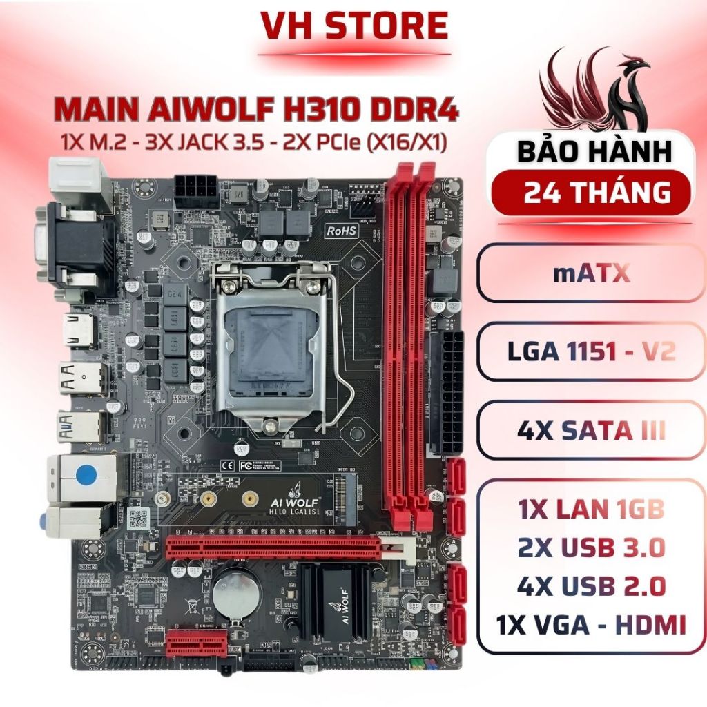 Main AIWOLF H310 DDR4 Socket 1151 Gen 8 9 Có M2 - BẢO HÀNH 24 THÁNG - VHSTORE