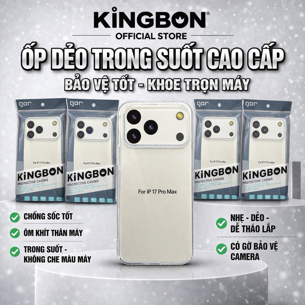 Ốp Lưng iPhone Dẻo Trong Suốt Cao Cấp Cho  iPhone  11 đến 17 Pro Max Chính Hãng GOR KiNGBON