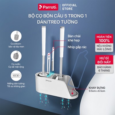 Bộ Cọ Bồn Cầu, Toillet Thông Minh 5 Trong 1 mẫu 2026, Cọ Silicon, Cọ Cước, Nhíp Gắp Rác, Treo, Dán Tường  - Parroti MC51