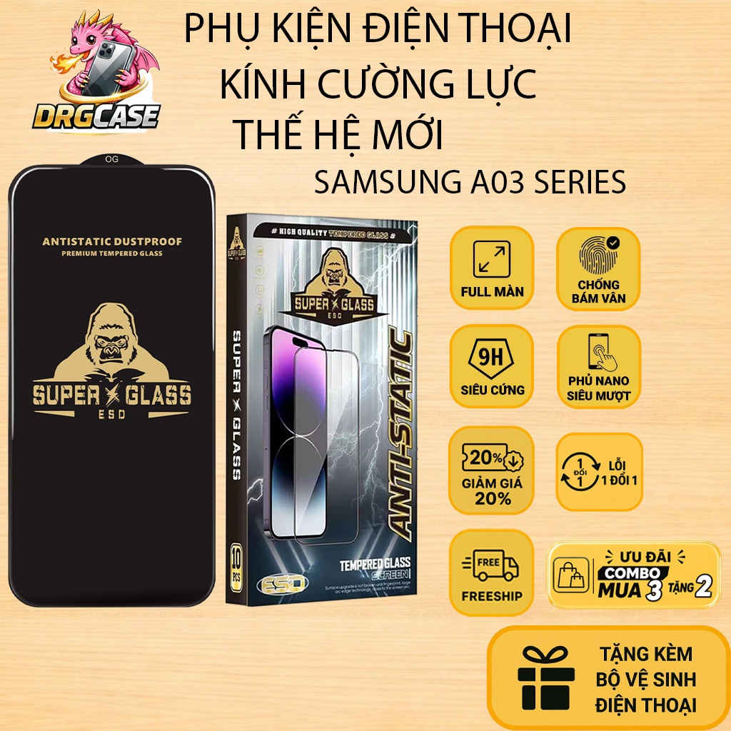 Cường lực Samsung A03, A03S, A03 Core Dragoncase full màn | Miếng kính dán bảo vệ màn hình cho ss ga