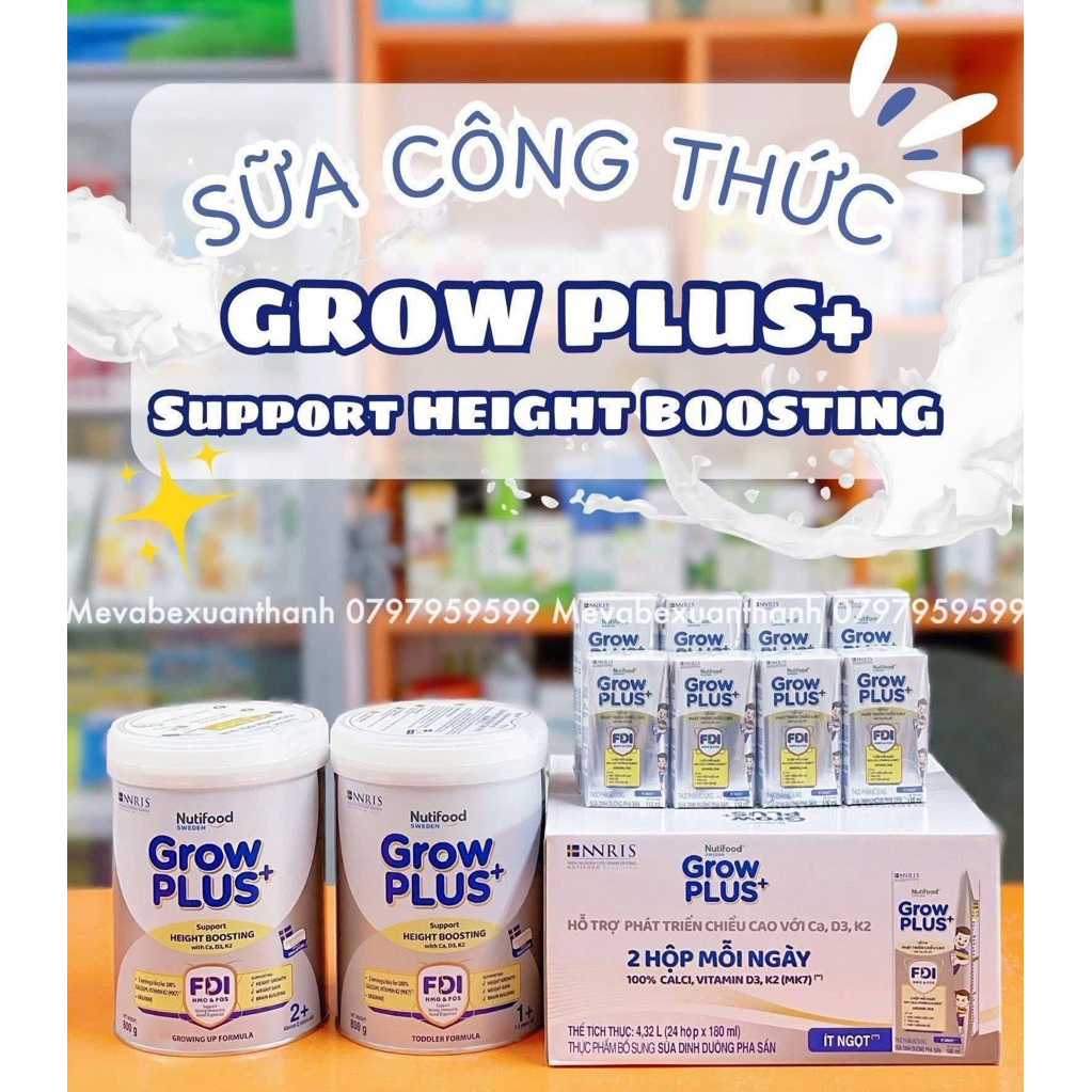 sữa bột Grow Plus bạc Height boosting 1+ cho bé trên 1 tuổi, phát triển chiều cao lon 800grtuổi