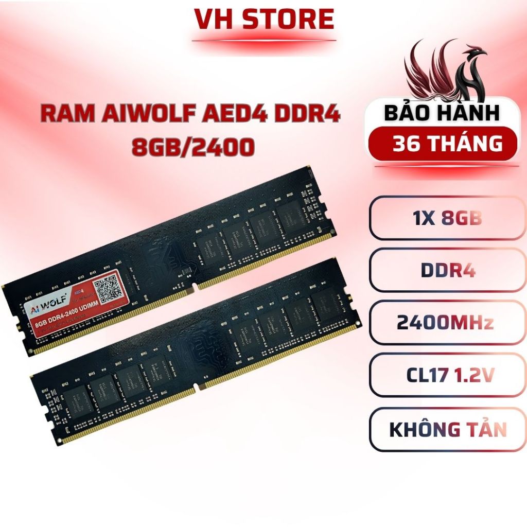 RAM AIWOLF DDR4 8GB 2400MHz PC4-19200 Giá Rẻ - BẢO HÀNH 36 THÁNG - VHSTORE