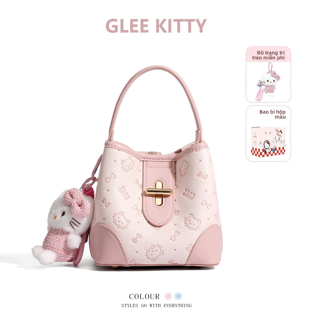 Túi nữ GLEE KITTY Túi bucket dập nổi Túi đeo vai cầm tay màu hồng kèm móc treo