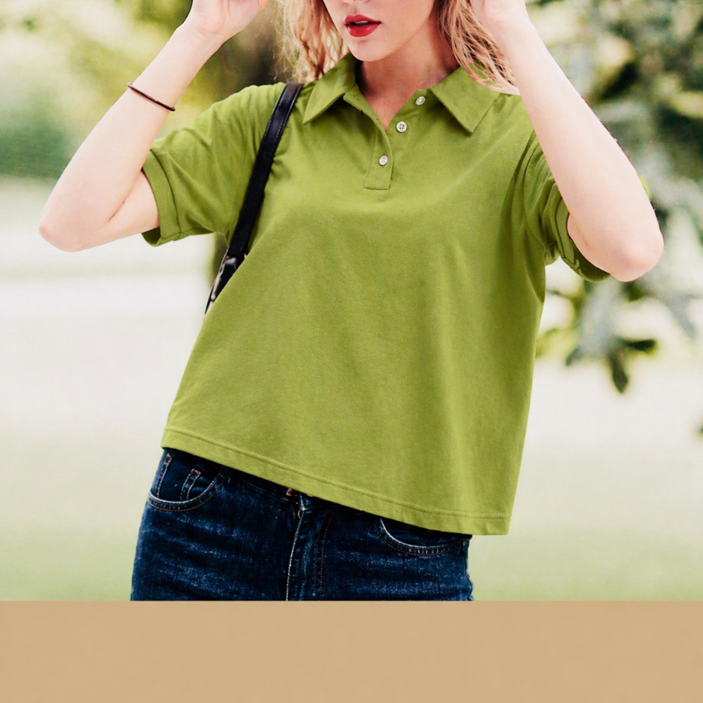 Vis Store - Áo polo nữ trơn tay ngắn form rộng