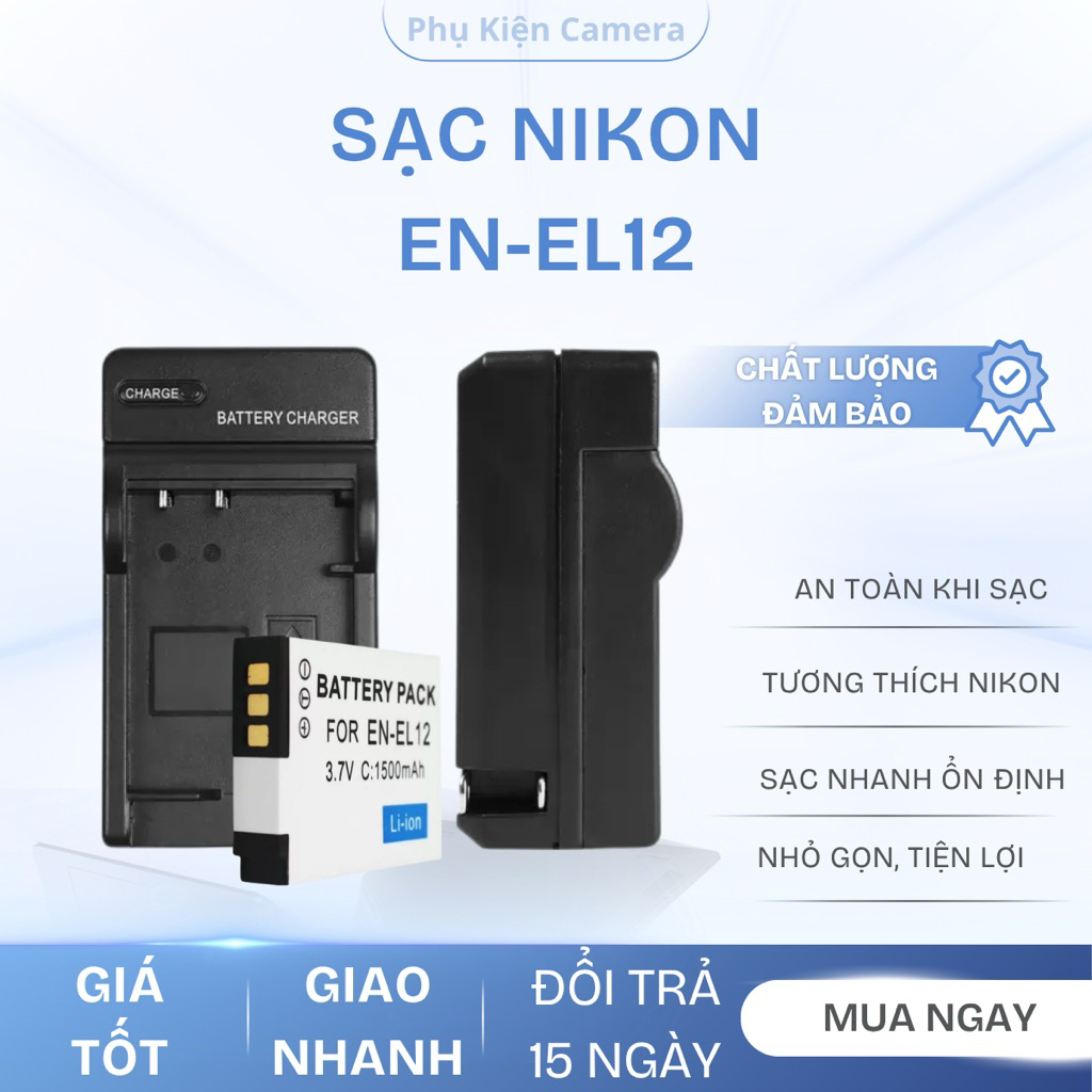 Combo Sạc + Pin Nikon EN-EL12 Tương thích hoàn hảo cho các dòng máy Nikon Coolpix (S610, S800c, S910