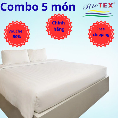 Bộ 5 món RIOTEX trắng sọc S1 đầy đủ kích thước cho gia đình, khách sạn, nhà nghỉ,homestays,...