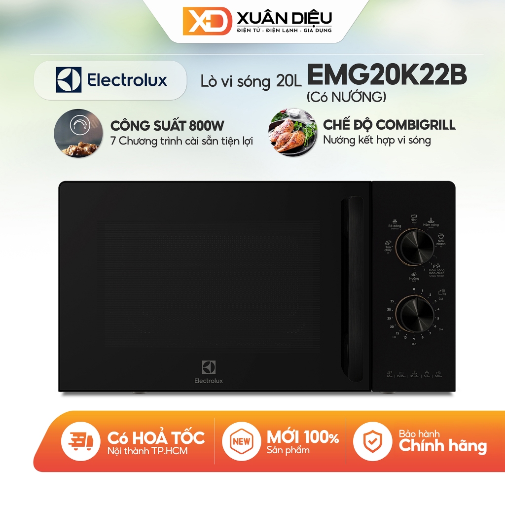 Lò Vi Sóng Có Nướng Electrolux  EMG20K22B (20 Lít) / EMG23K22B (23 Lít)