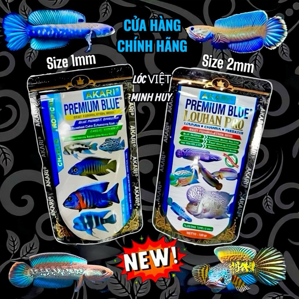 Cám Akari Blue Hỗ trợ vây kì ,sắc tố màu -Nhập khẩu indonesia Hạt 1mm -Hạt 2mm -Cho tất cả cá Lóc Lạ