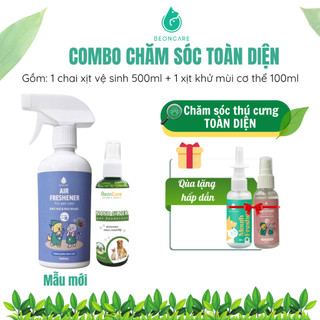 Combo 2 chai Chăm sóc thú cưng toàn diện gồm 1 chai Xịt vệ sinh Beoncare và 1 chai Xịt khử mùi cơ thể chó mèo