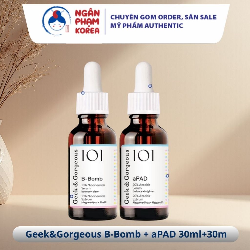 Bộ Đôi Serum Hỗ Trợ Giảm Mụn Mờ Thâm, Dưỡng Da Sáng Khỏe Geek&Gorgeous B-Bomb + aPAD 30ml+30ml, Ngân