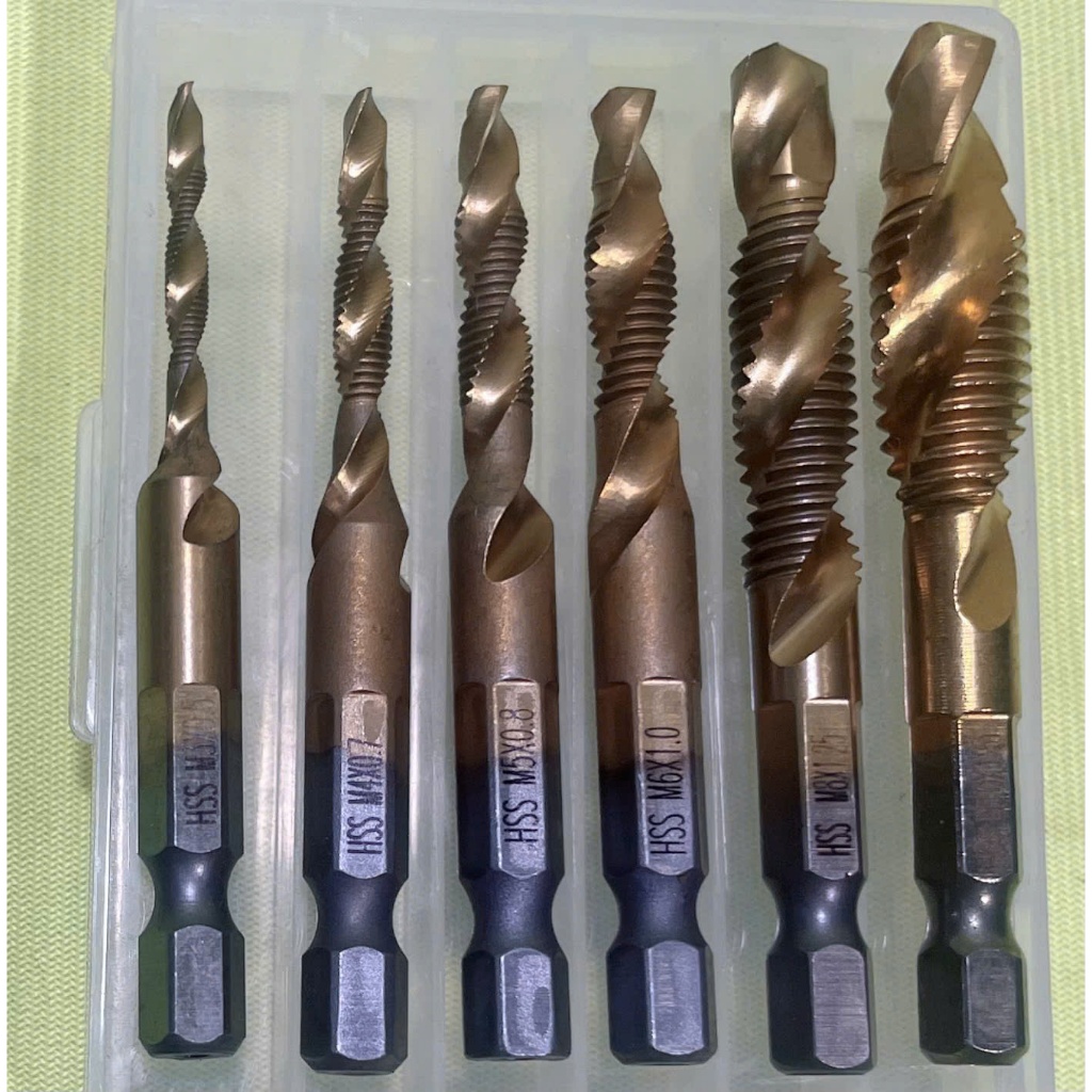 Bộ 6 Mũi Khoan Taro Ren 3-4-5-6-8-10mm Mạ TItan Thép Gió HSS