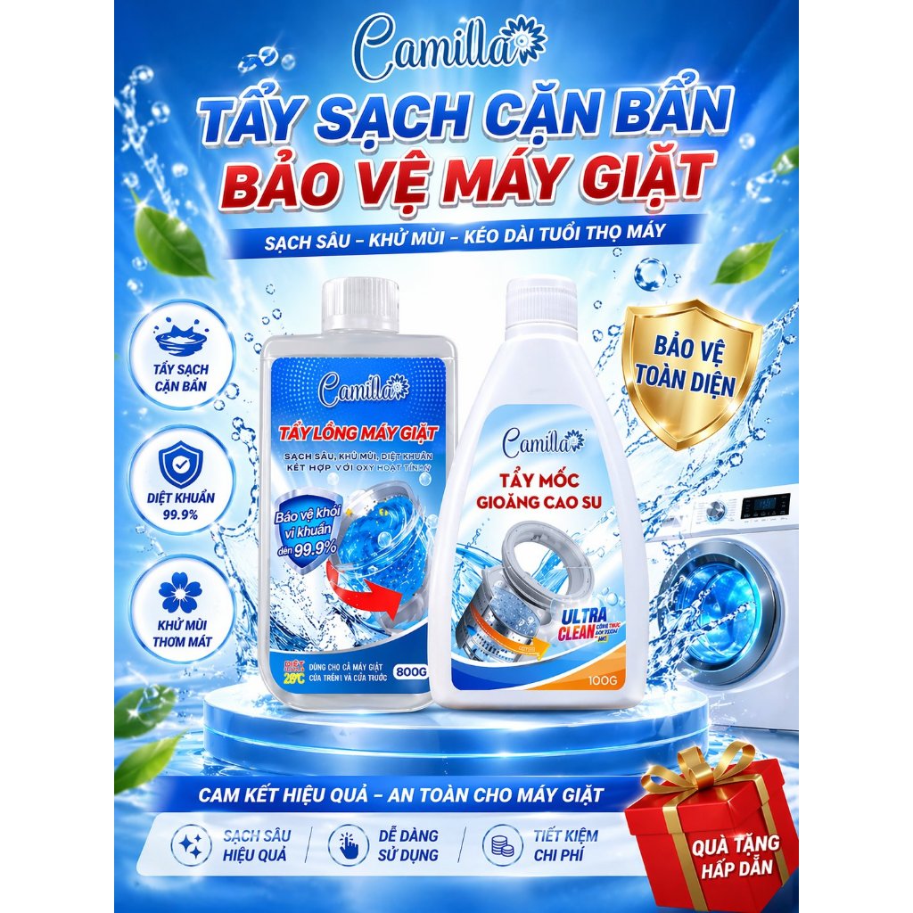 Combo Tẩy Lồng Máy Giặt Camilla 300gr + Tẩy Mốc Gioăng Cao Su Cao Cấp Camilla 100gr.