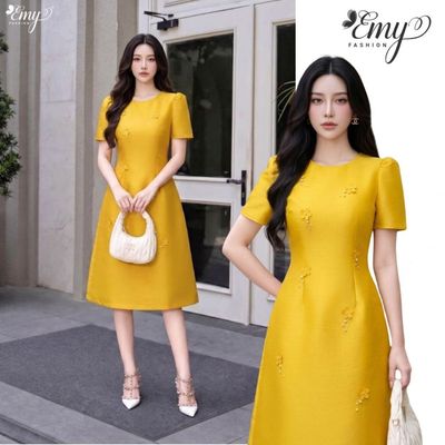 Đầm Thiết Kế EMY Thời Trang Cao Cấp ES9781 Chất Tafta Hàn Vàng Nghệ Sang Chảnh Đi Tiệc