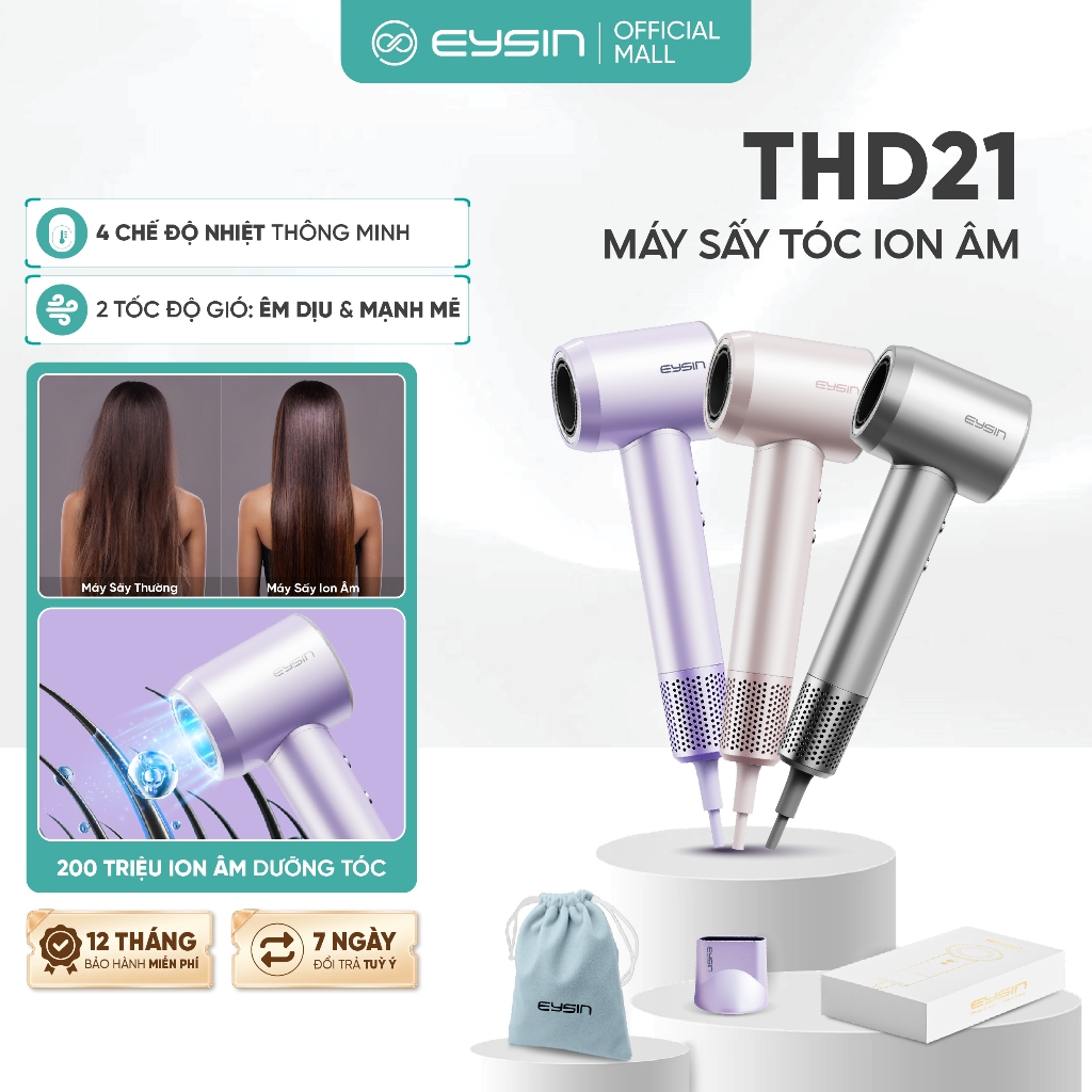 [K] Máy sấy tóc tốc độ cao EYSIN THD21 200 Triệu Ion Âm Công Suất 1600W Nhanh Khô Nhỏ Gọn