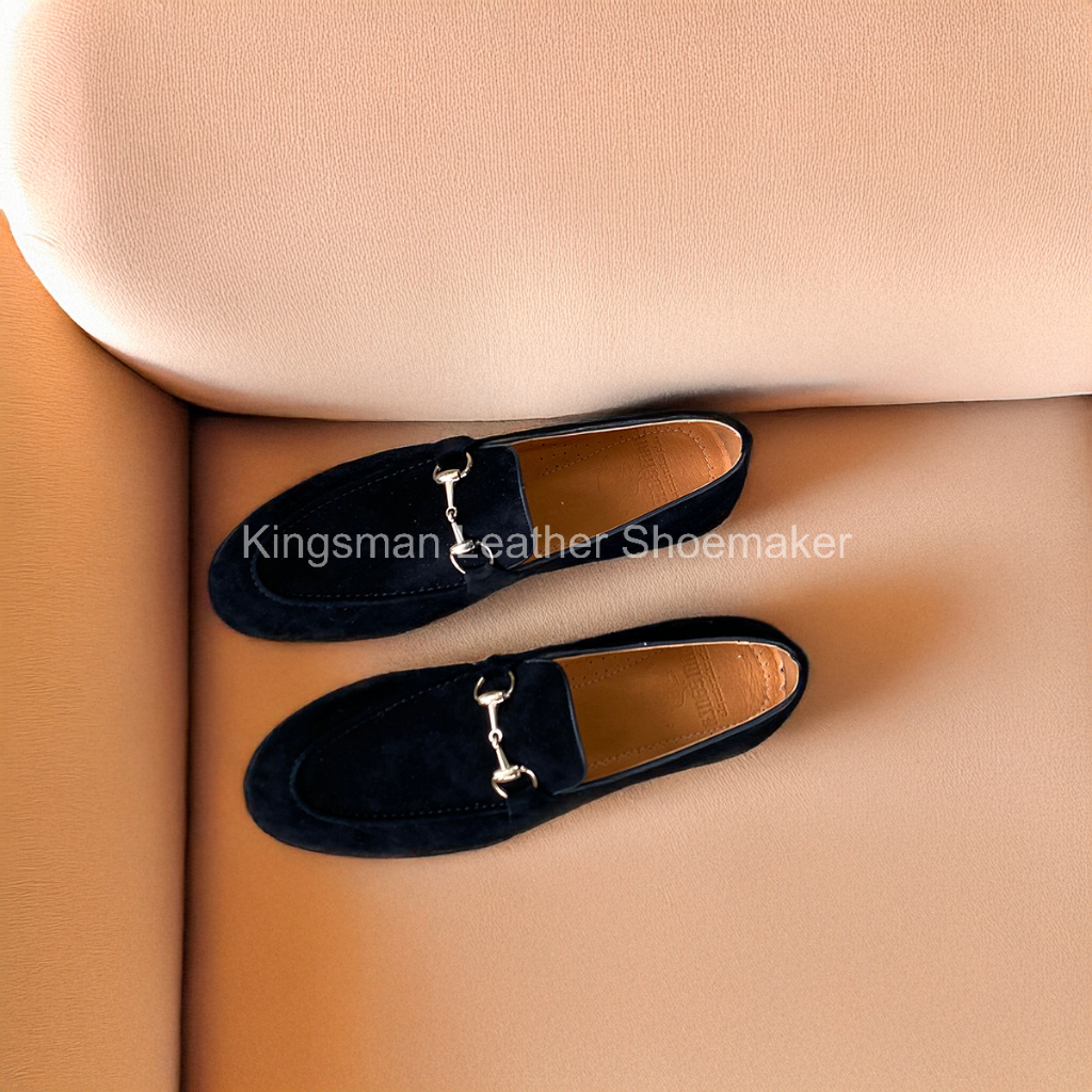 Giày Loafer Horsebit Suedue Màu Đen Tuyết Nhung Cao Cấp