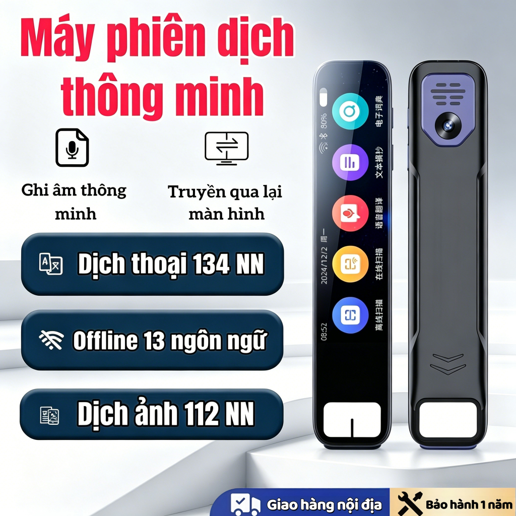 Máy phiên dịch thông minh – Dịch 134 NN, offline 13 NN, dịch ảnh 112 NN, ghi âm, truyền màn hình. Ch
