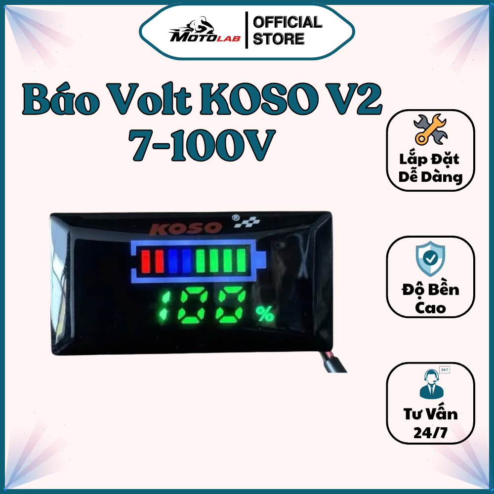 Đồng hồ báo volt koso v2 kèm pat gắn 7-100v có vạch phần trăm volt
